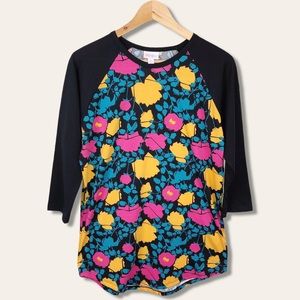 LuLaRoe Randy Floral Geometric 3/4 Sleeve Baseball Tee Shirt